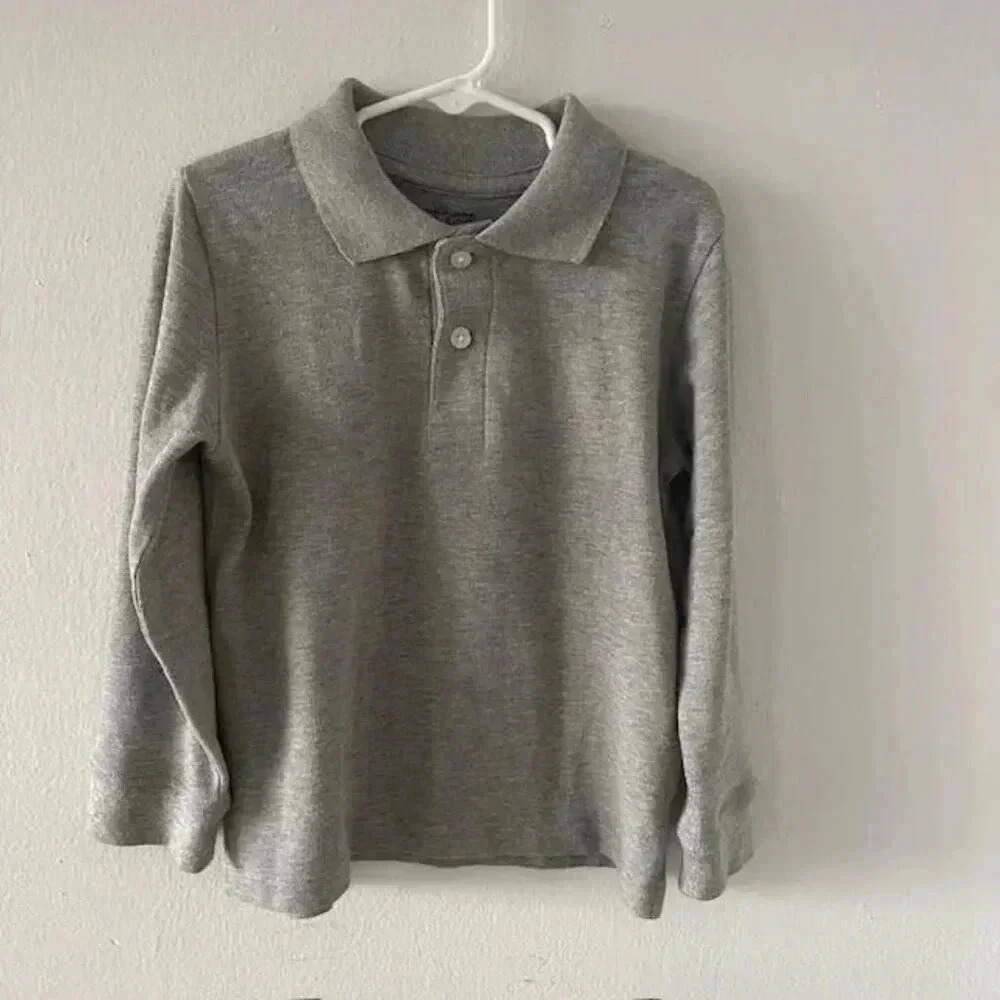 The Children's Place Boys' Long Sleeve Soft Jersey Knit Polo - Gray - Size 5 - Picture 8 of 8